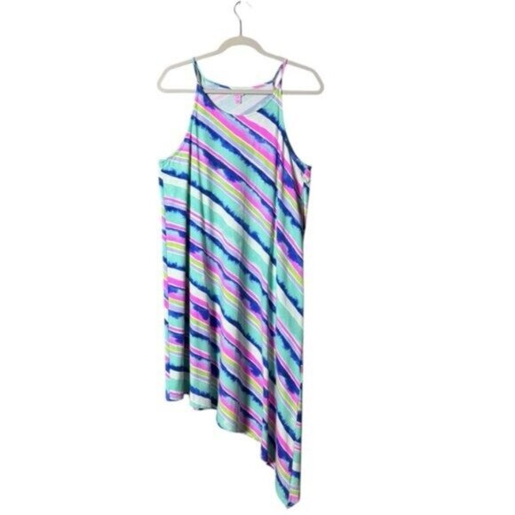 Lilly Pulitzer Magnolia Dress Medium Stripe Asymmetric Euro Summer Coastal Artsy - Picture 4 of 11